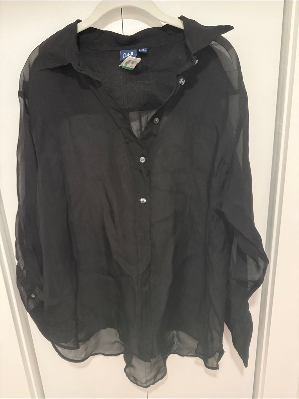 GAP Oversized Black Sheer Long-Sleeve Button-Up Shirt